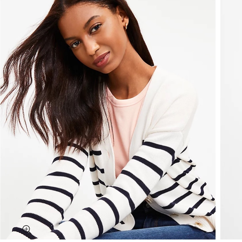 NEW Loft Striped V Neck Cardigan White Black Size XS